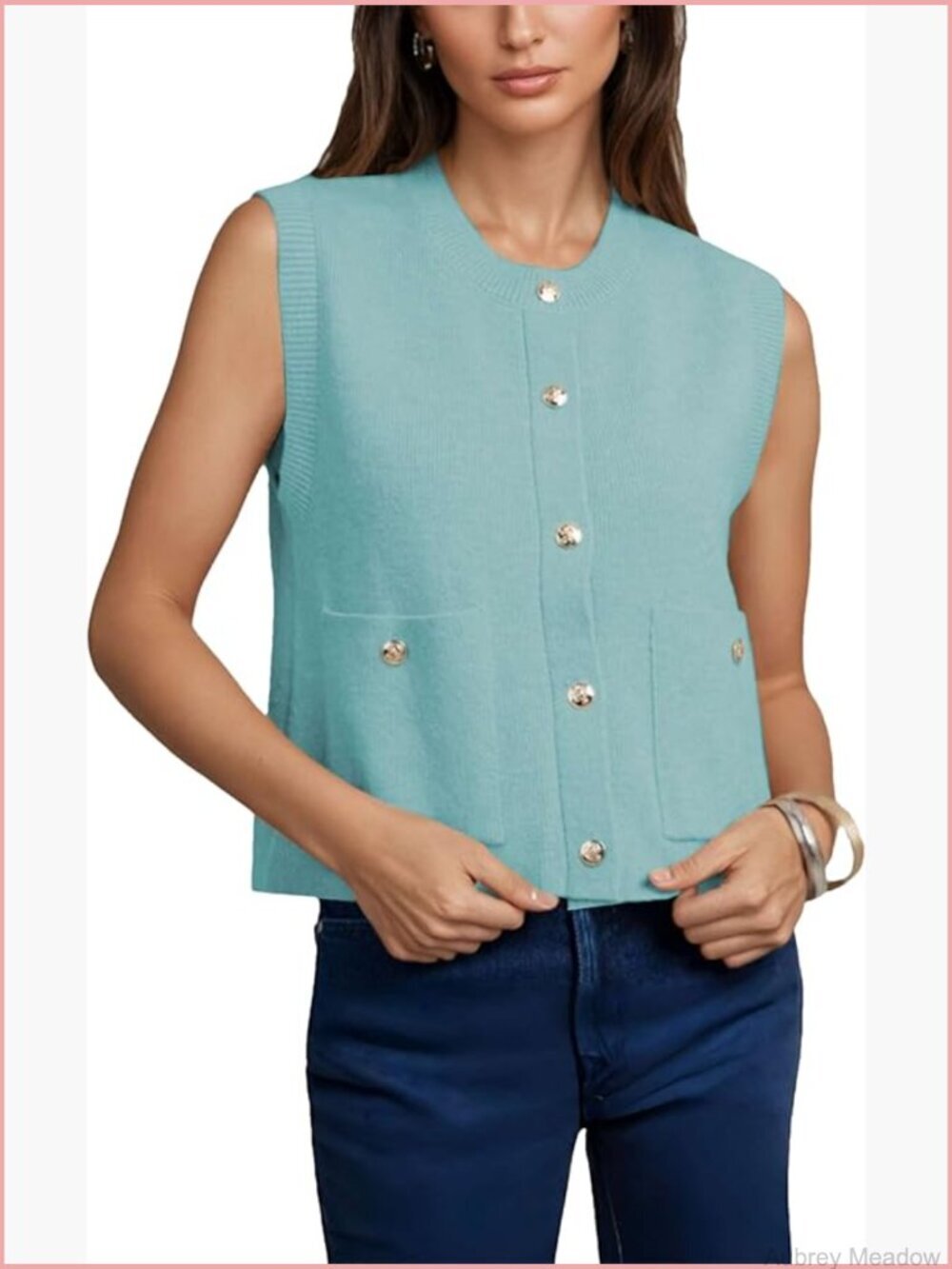Sleeveless Sweater Vest Crewneck Button Down Cardigan Knitted Tank with Pockets